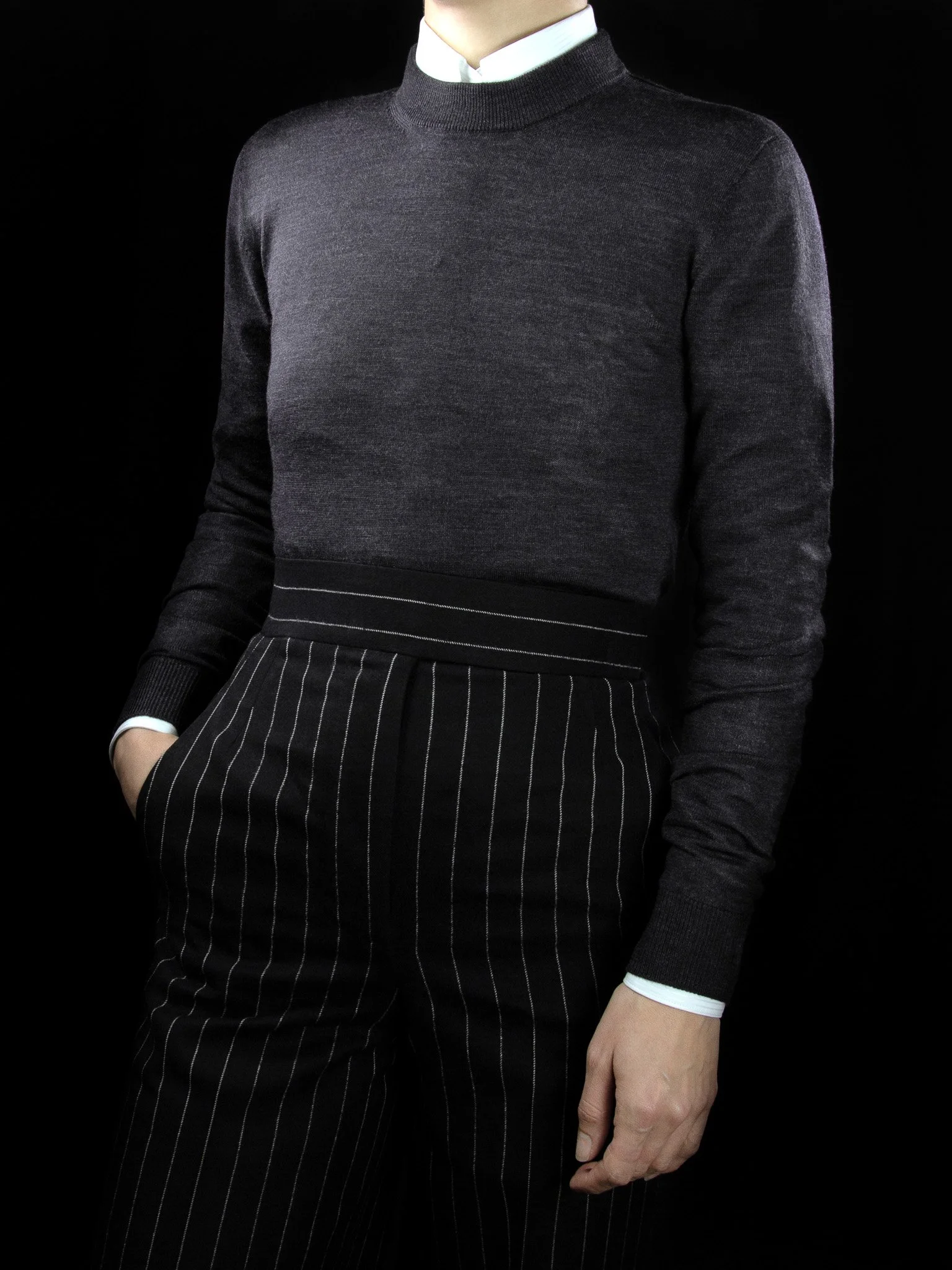 lawton-womens-crew-neck-jumper-charcoal-worn-with-shirt-front.jpg