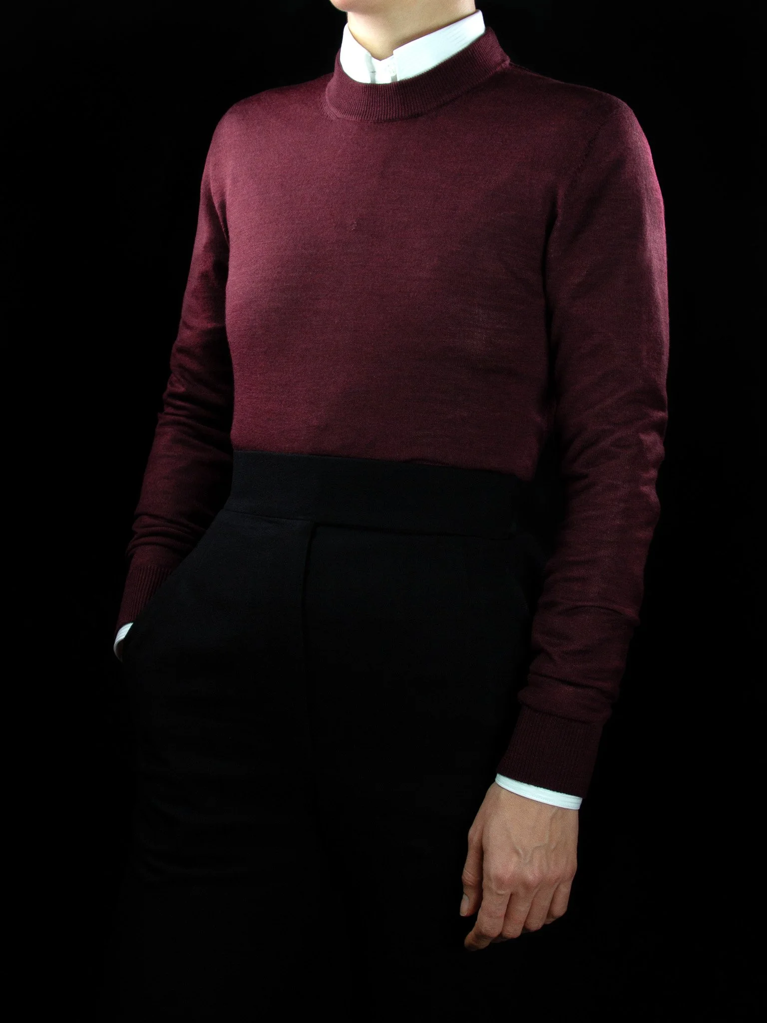 lawton-womens-crew-neck-jumper-burdundy-worn-with-shirt-front.jpg