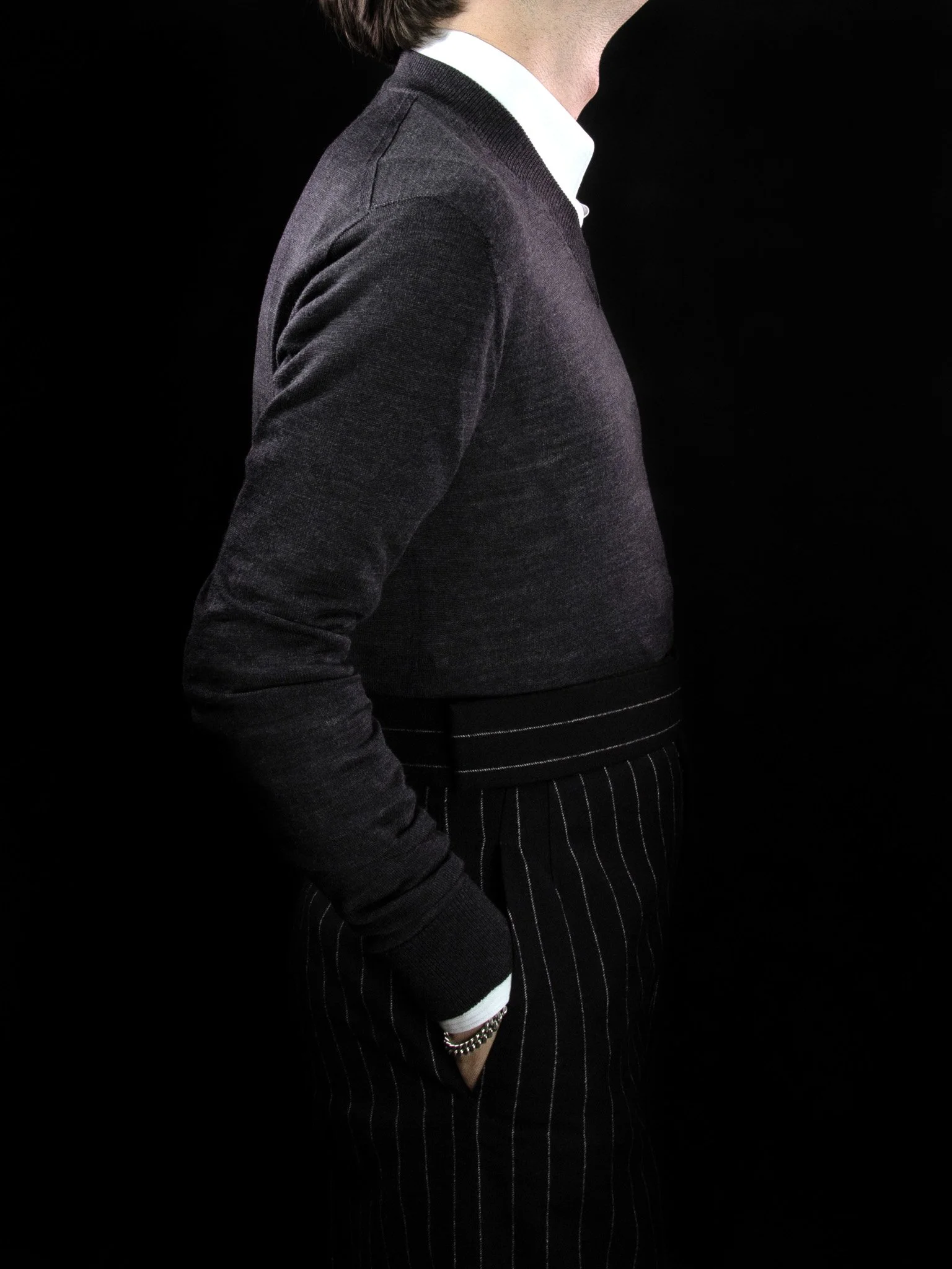 lawton-mens-V-neck-jumper-charcoal-worn-with-shirt-side.jpg