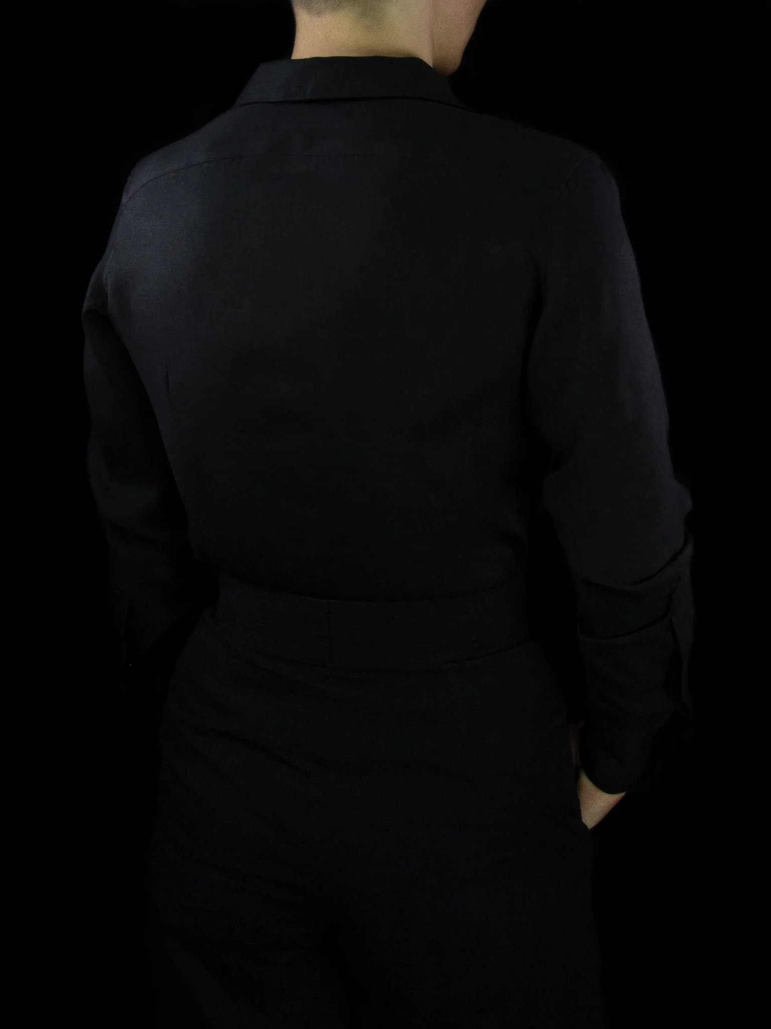 lawton-womens-open-collar-shirt-black-linen-worn-back.jpg