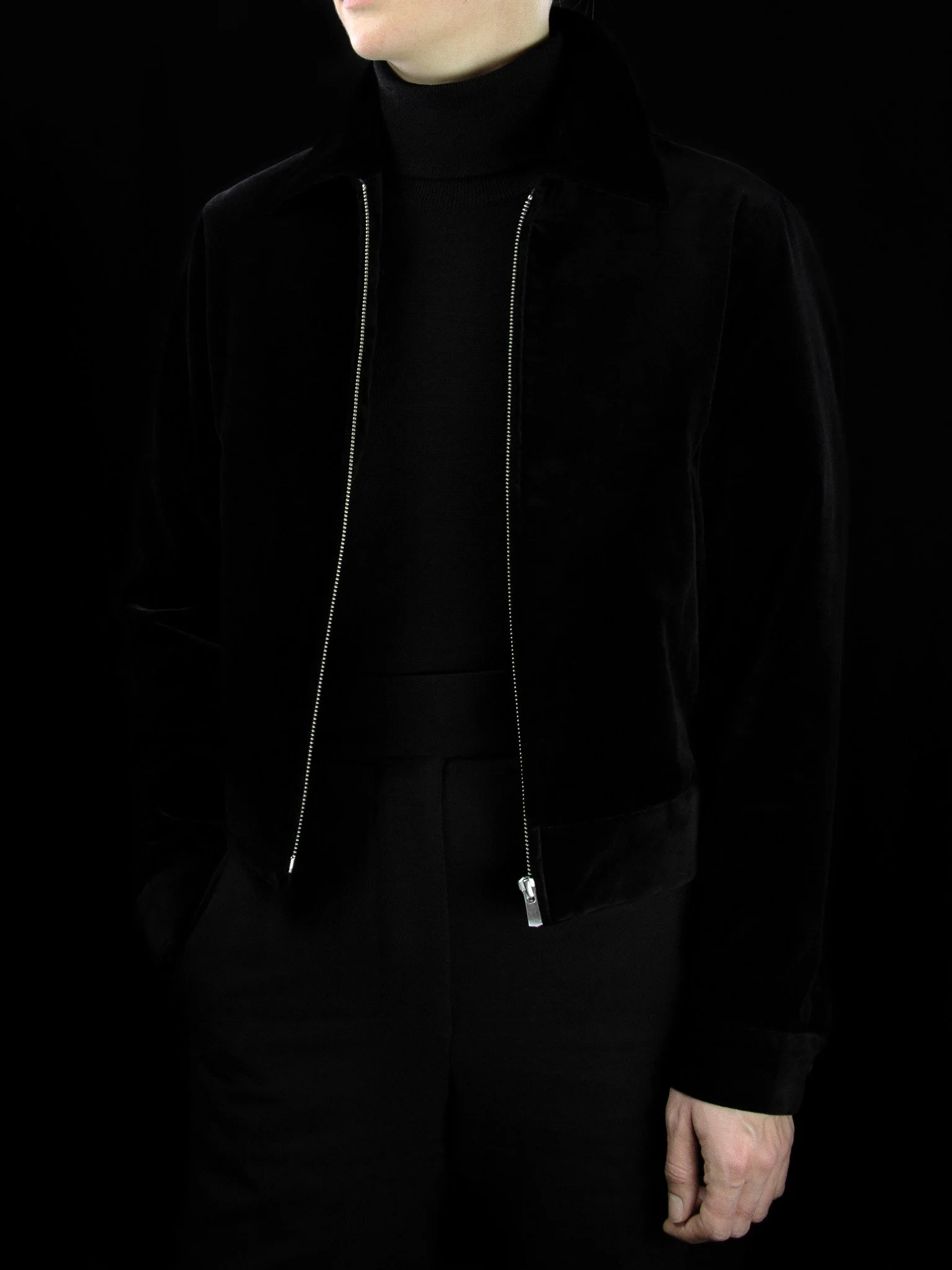 lawton-womens-blouson-black-velvet-worn-open-front.jpg