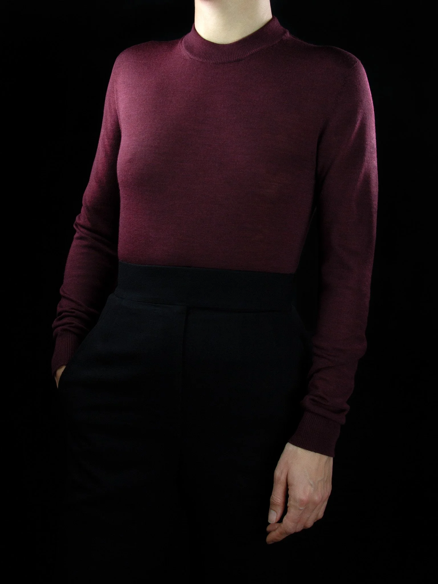 lawton-womens-crew-neck-jumper-burdundy-worn-front.jpg