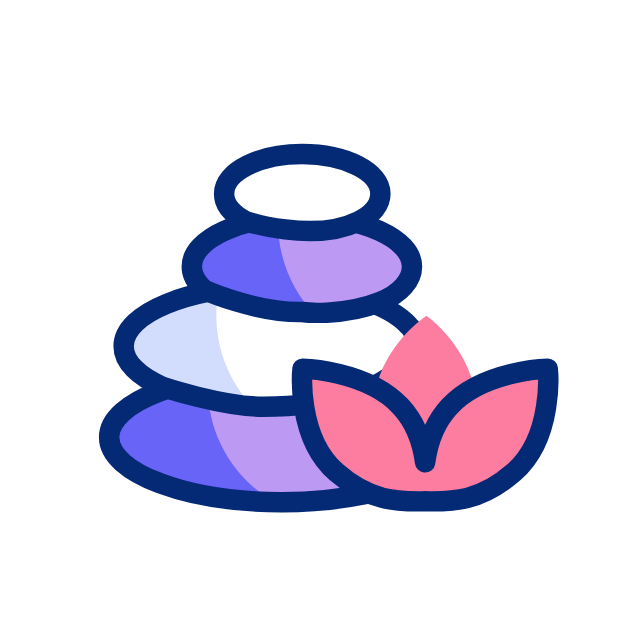 Illustration of stacked spa stones with a pink lotus flower
