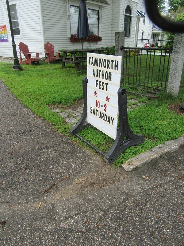 An outdoor A-frame sign for the Tamworth Author Fest indicating it will take place on Saturday from 10 to 2.