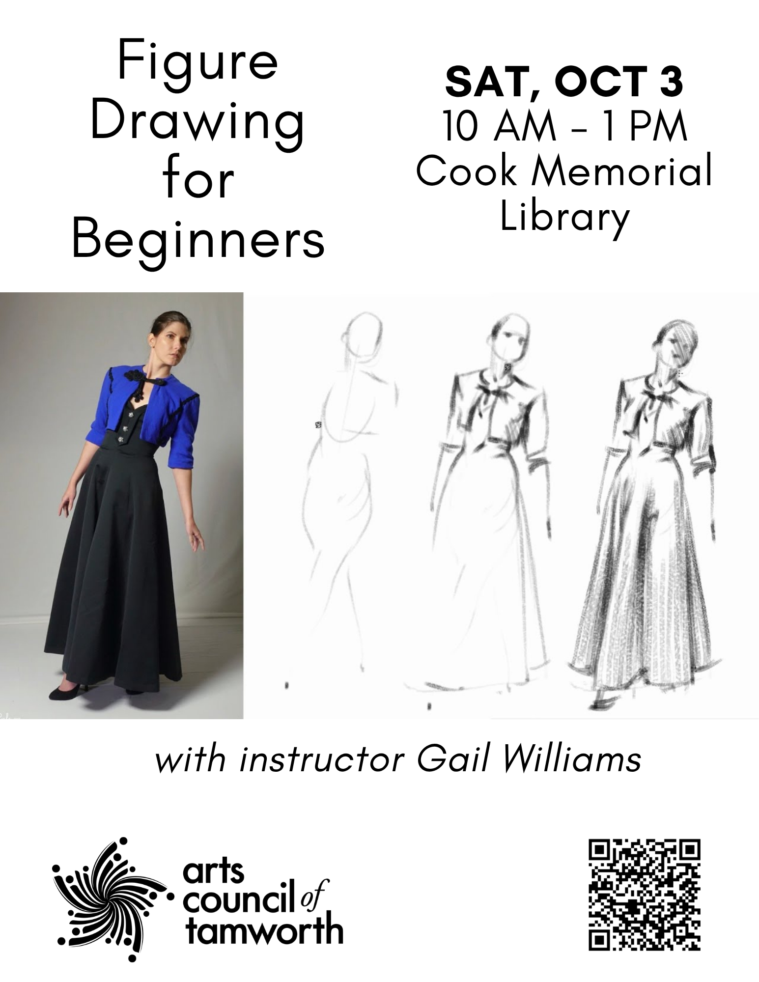 Figure Drawing for Beginners. Sat, Oct 3. 10 AM - 1 PM. Cook Memorial Library.