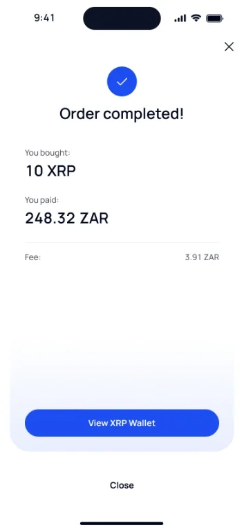 Complete XRP order on VALR
