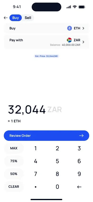 Buy ETH on VALR with ZAR