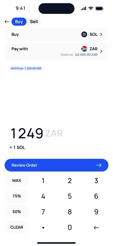 Buy SOL on VALR with ZAR