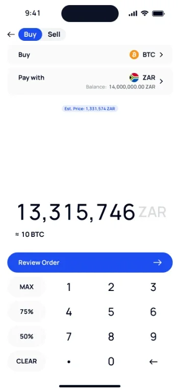 Buy 10 Bitcoin on VALR