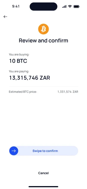 Confirm 10 BTC buy transaction