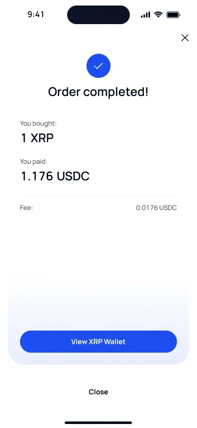Complete XRP/USDC transaction