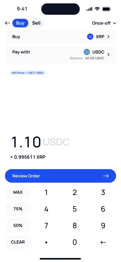 Start XRP transaction by paying with USDC