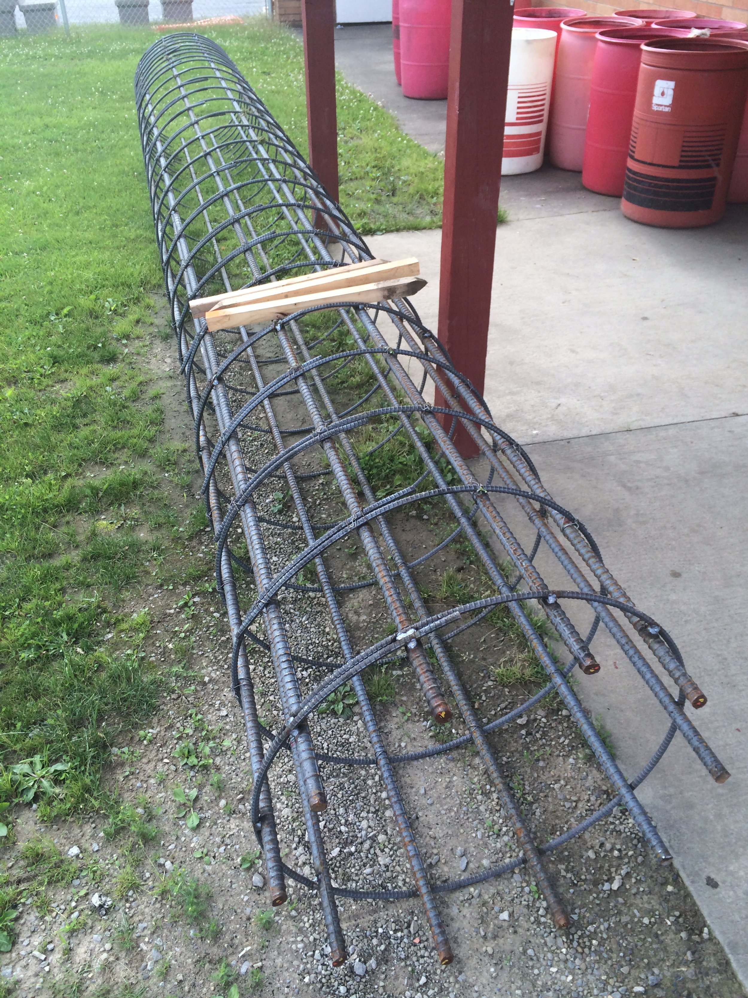 Rebar cage for concrete foundation for light poles about to be placed