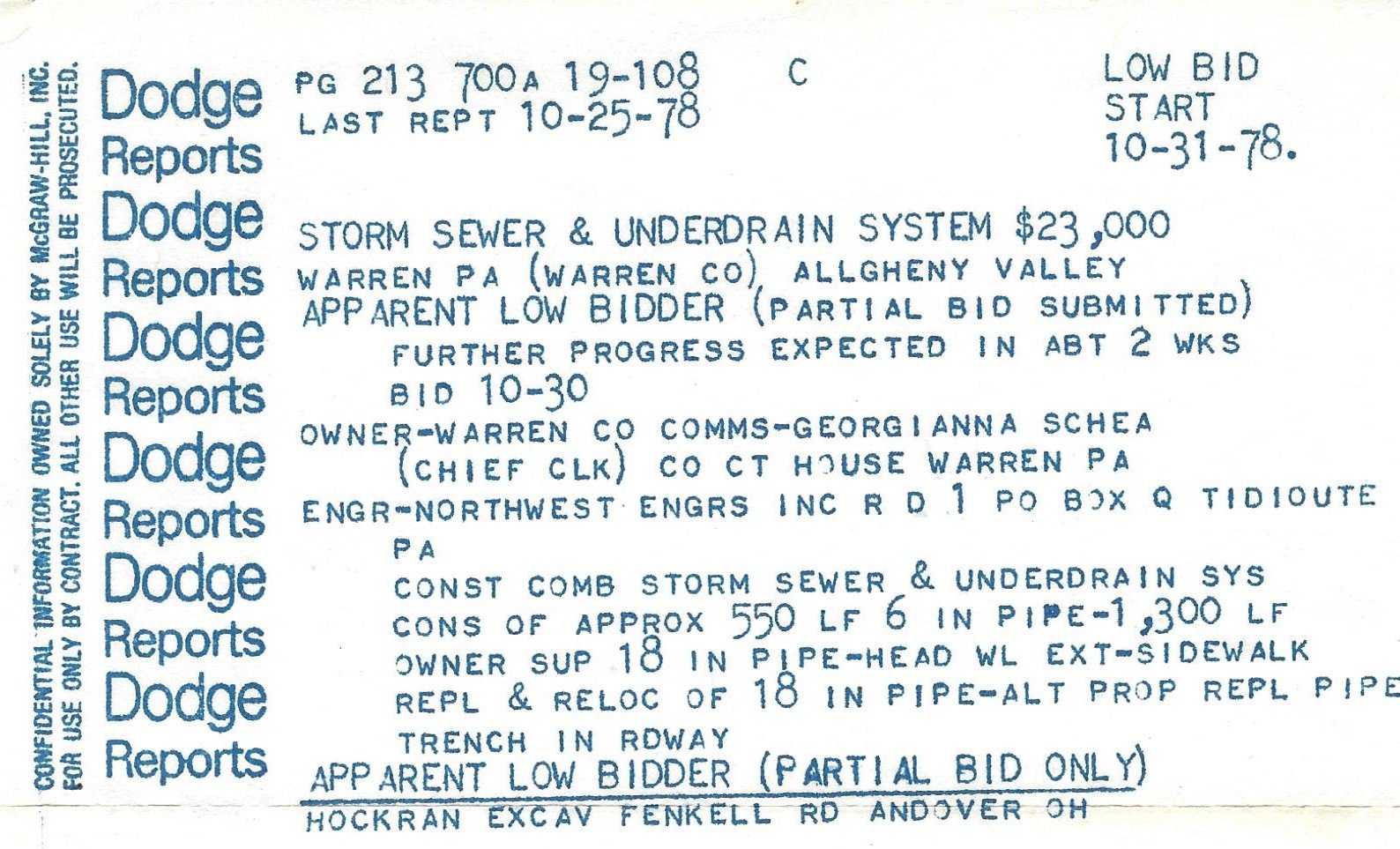 Dodge 10-31-78 Warren PA Storm Sewer