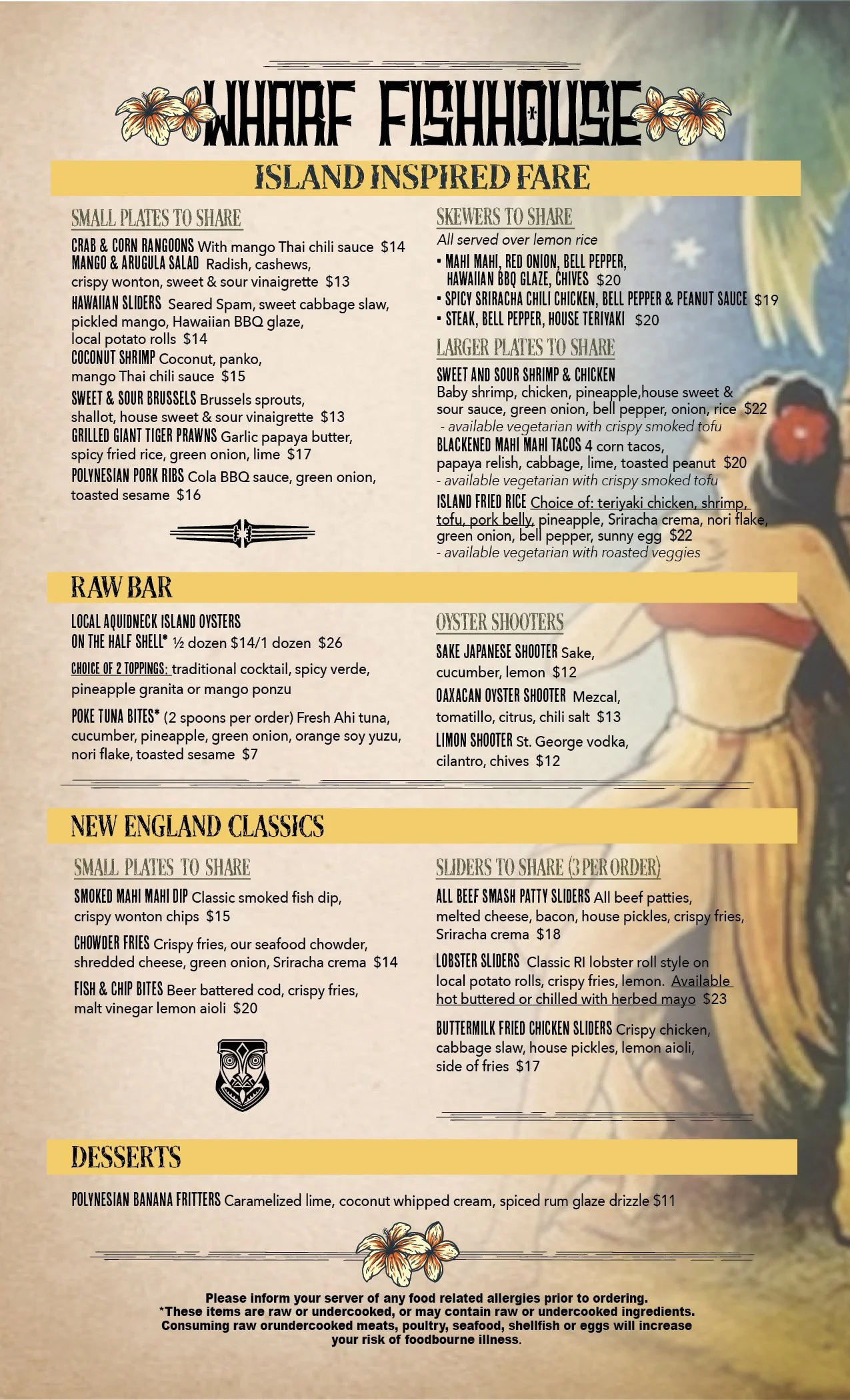 HOUSE MENUS — WHARF FISHHOUSE