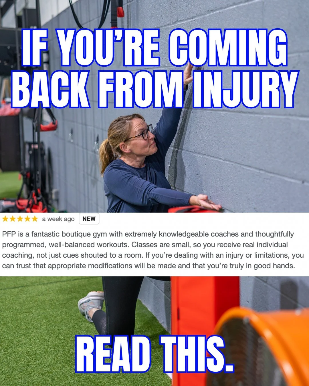 PFP is not a big box gym where you get lost in the crowd.

You will not get random exercises or cues shouted across the room. You will get individual attention, clear modifications, and a plan that makes sense for your body.

If you are dealing with 