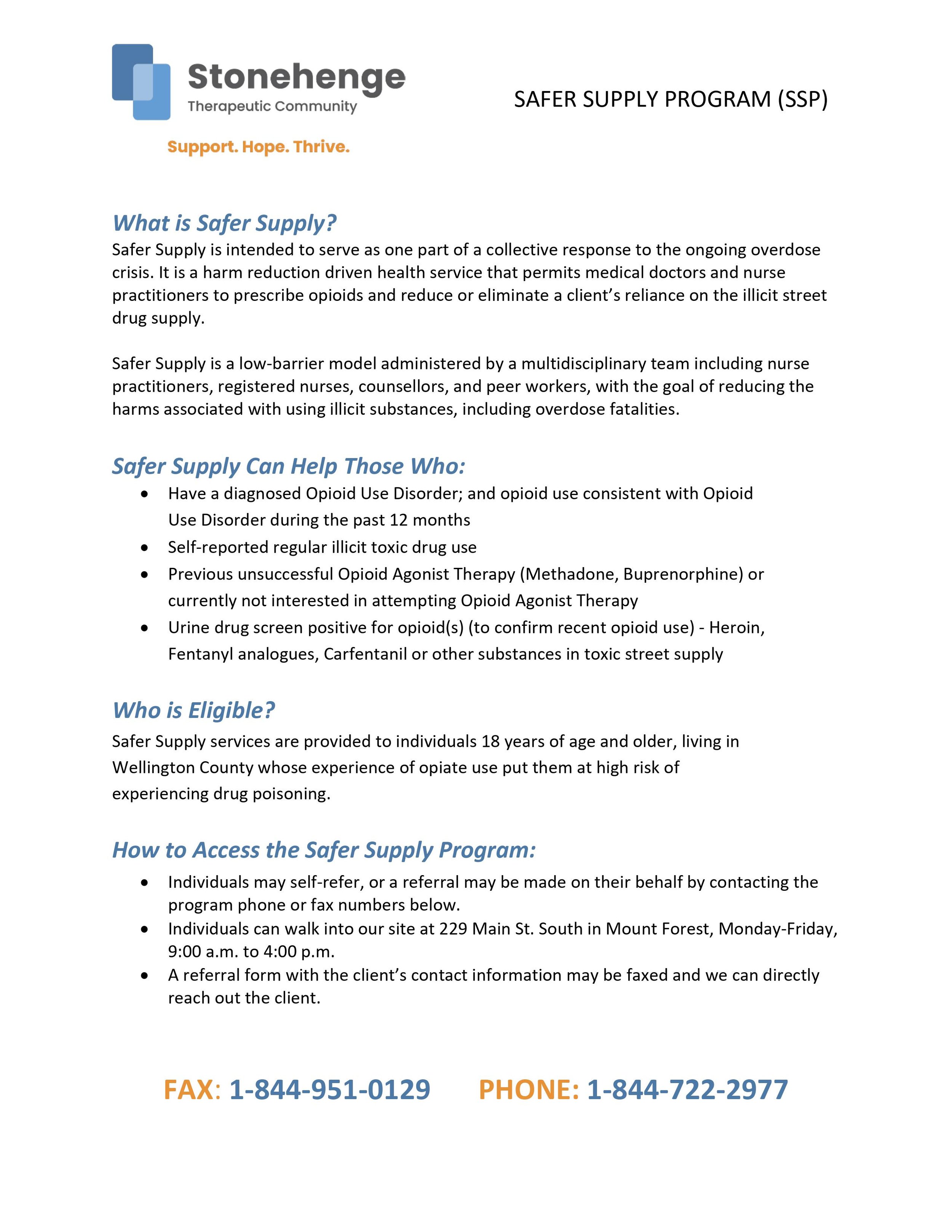 Stonehenge safer supply program