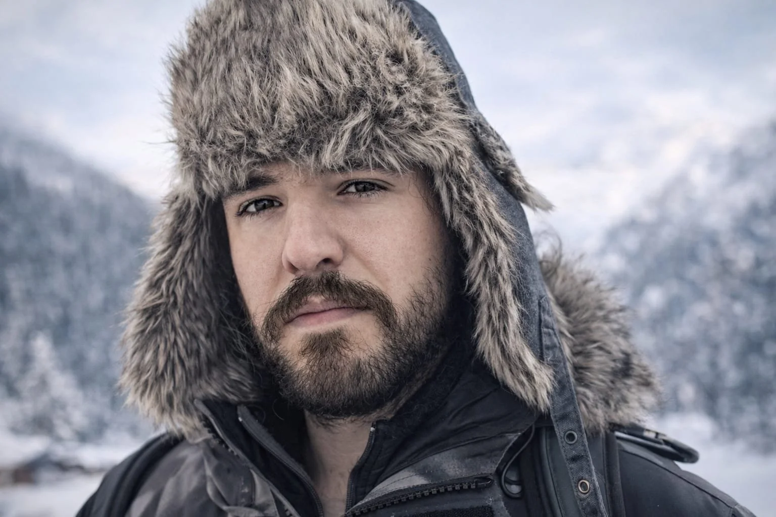 Headshot of Luca Tonietti wearing a bombadier hat in winter