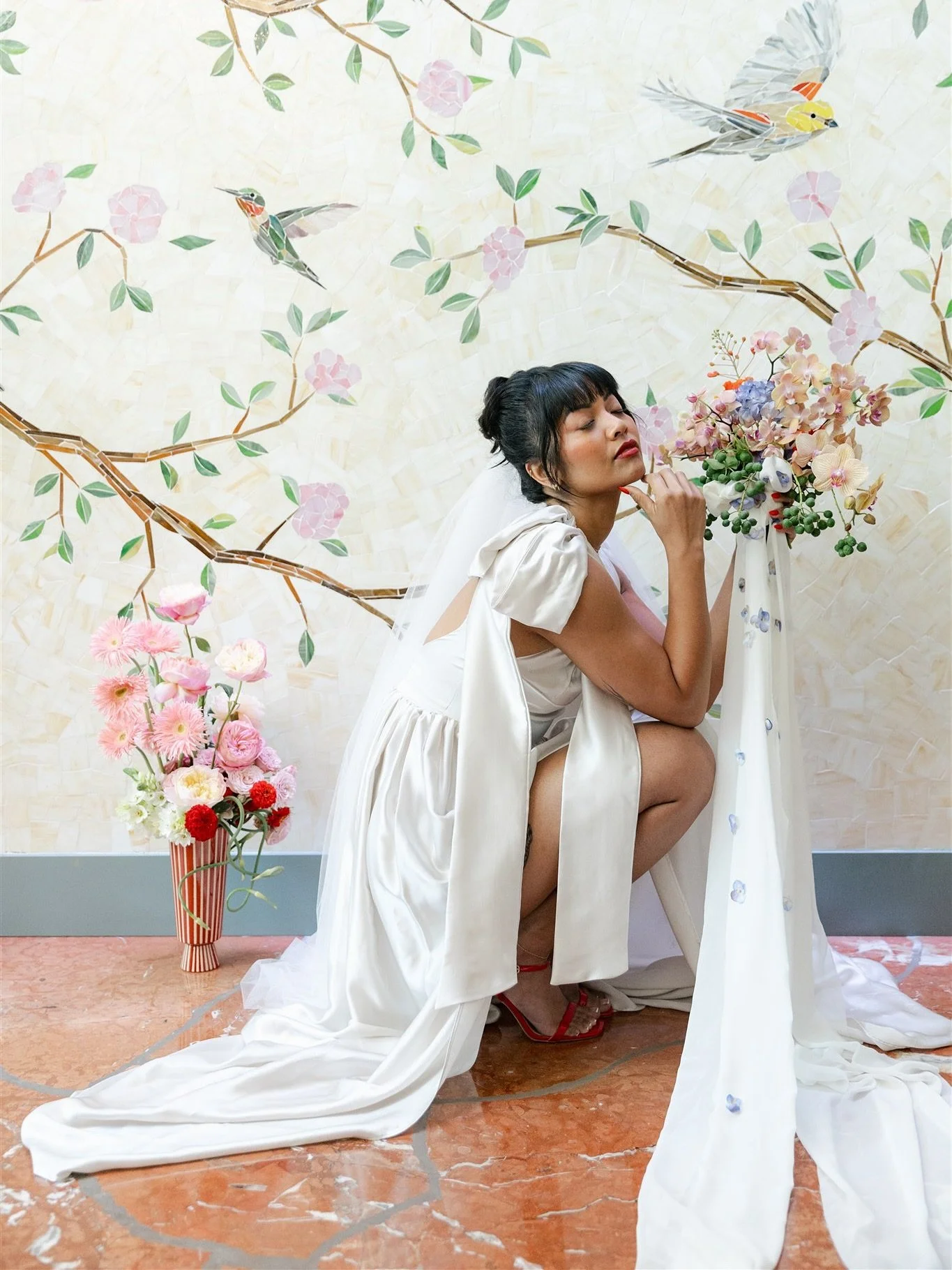 I&rsquo;ll be damned if we skip the mosaic mural 

Florals + Design | @mtnlaurel_floral 
Planning + Design | @ininkweddings 
H&amp;MU | @lunabeauty_bridal 
Dress | @misshouseofdeane 
Photographer | @lightasgold 
Venue | @waustin 
Video + Content | @p