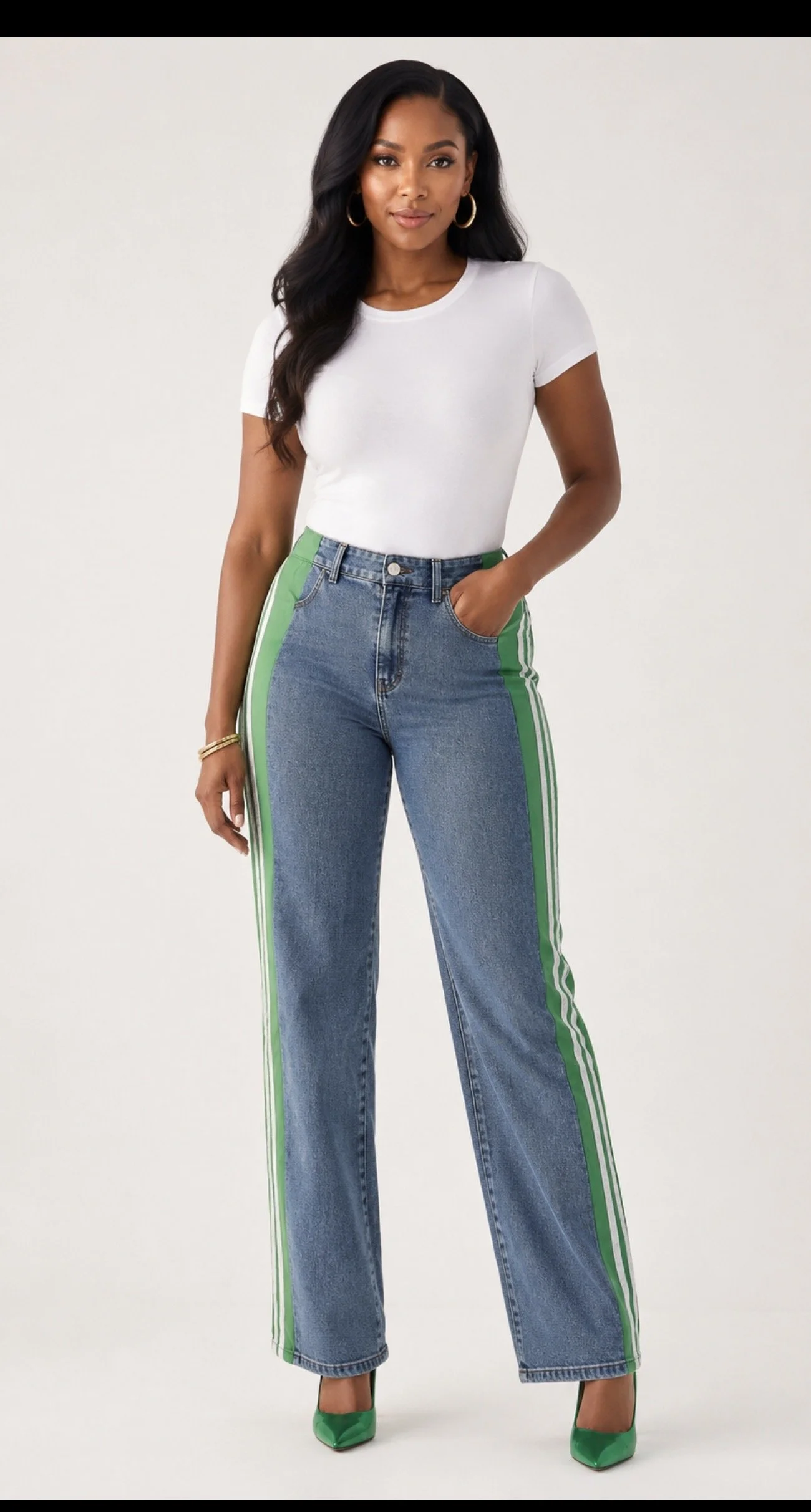 Jeans with Green stripes