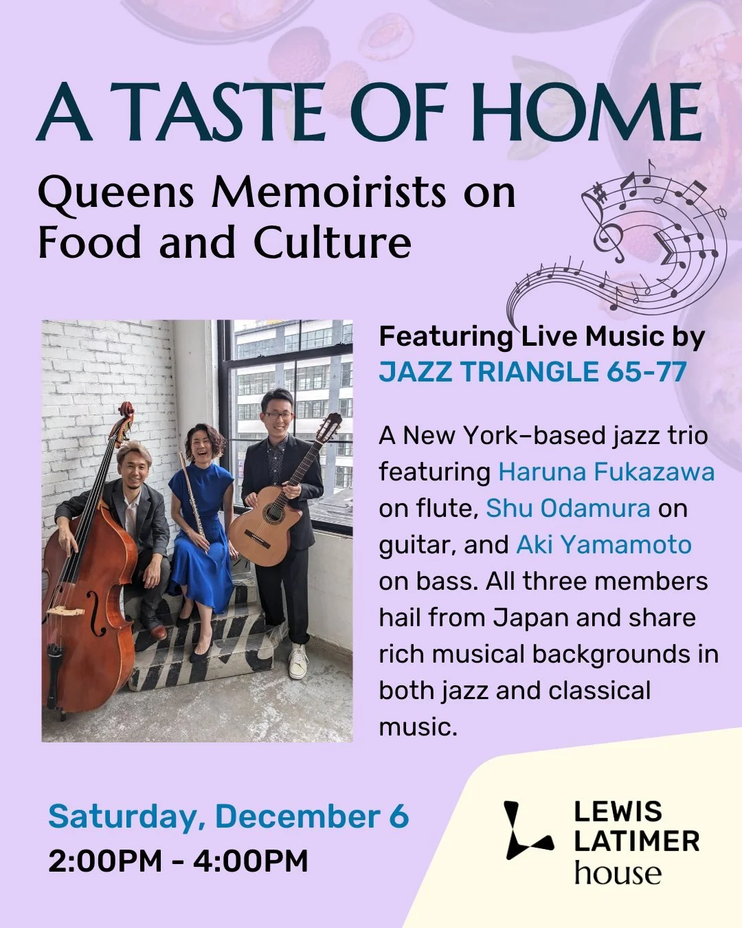 Join us on Saturday, December 6 for &ldquo;A Taste of Home&rdquo; - a public reading event featuring alumni of our &ldquo;Writing on Race and Immigration&rdquo; Workshop series. The event will feature a live musical performance by @JazzTriangle6577.
