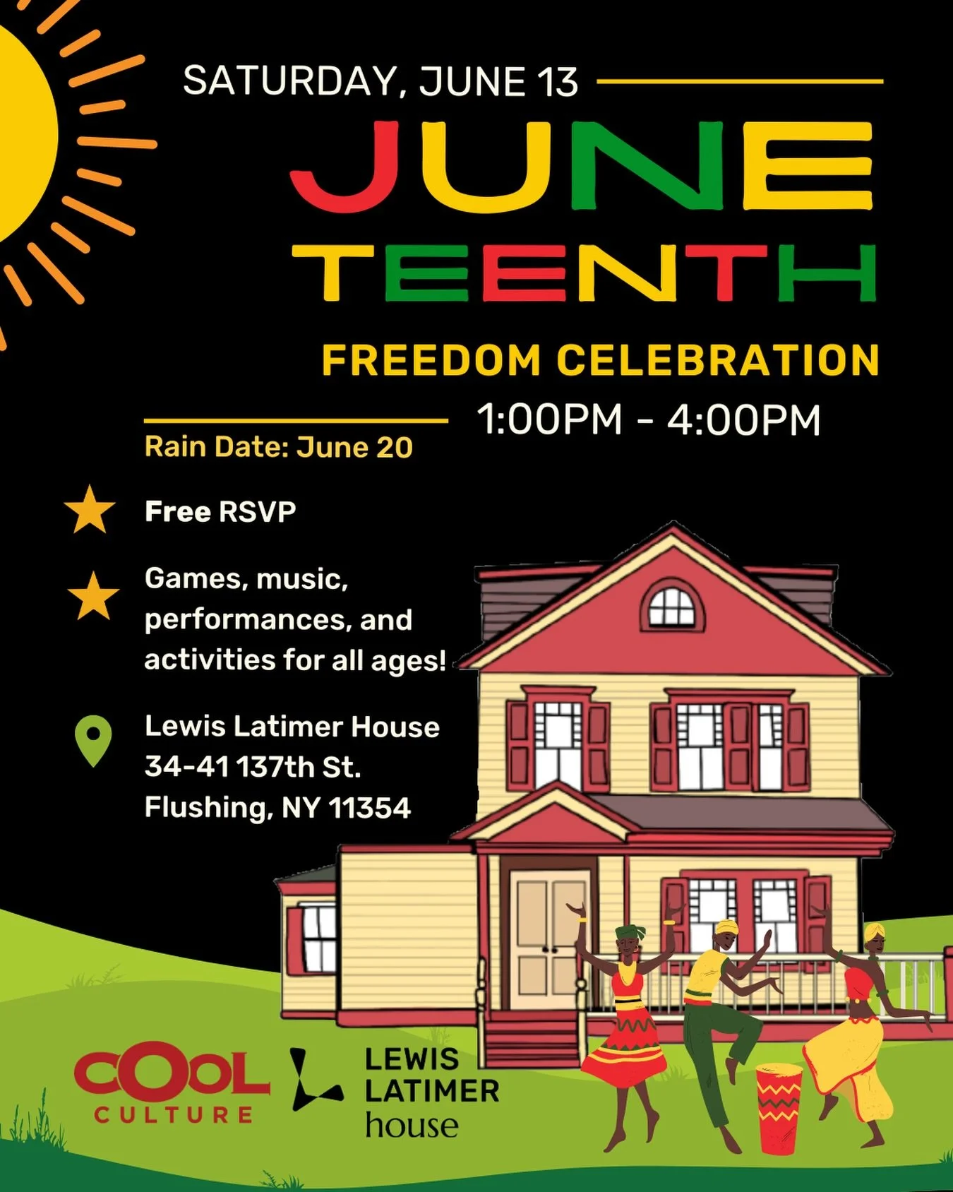 What does community building look like to you? ✨ Join the Lewis Latimer House and @CoolCulture on Saturday, June 13 for a free Juneteenth Family Festival, celebrating Black history, innovation, and community!

Families will enjoy interactive activiti