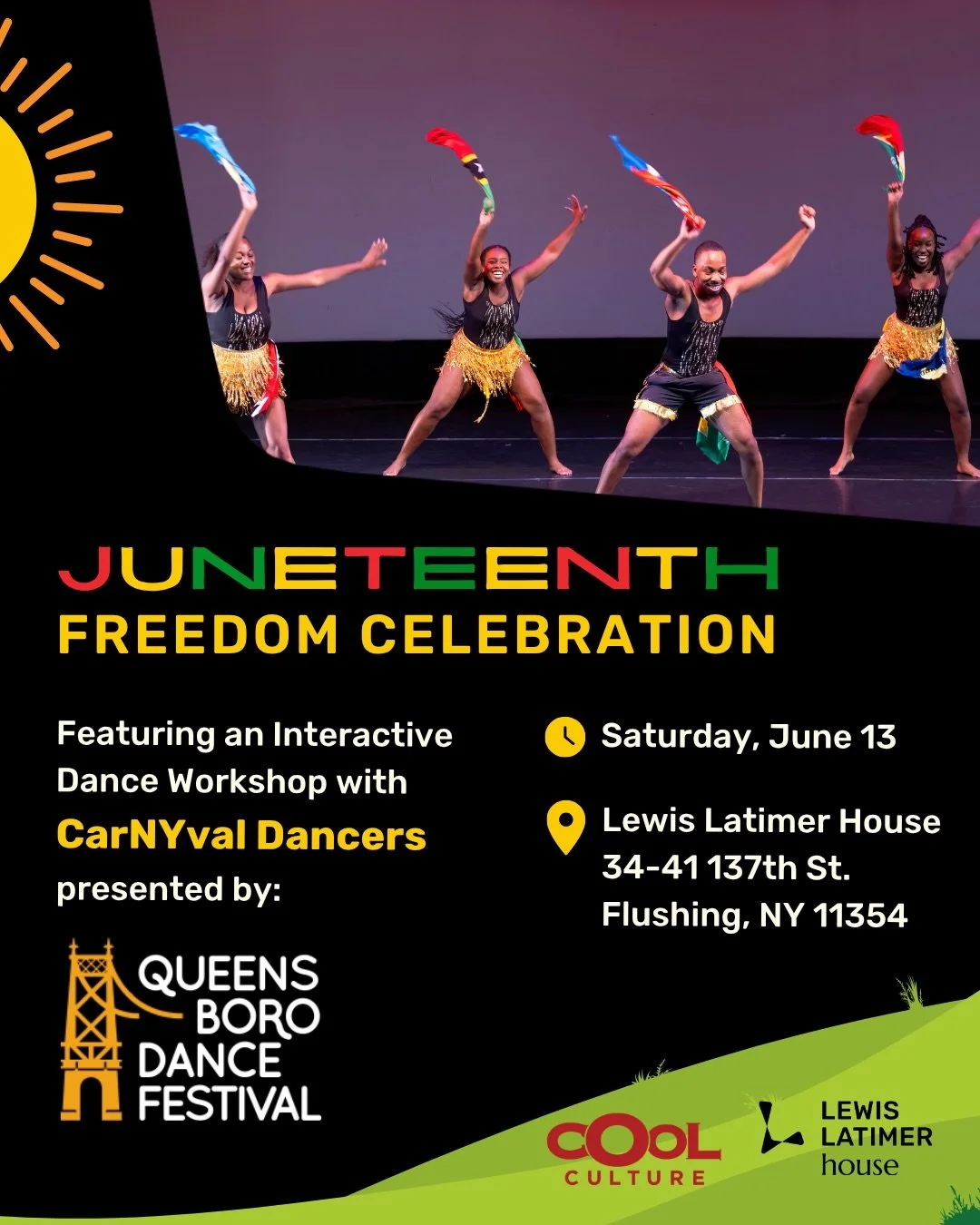 Our Juneteenth Celebration is just a few days away! There is still time to register and join us for this special celebration of Black history, innovation, and community! 

Families will enjoy an interactive dance workshop led by carNYval Dancers of @