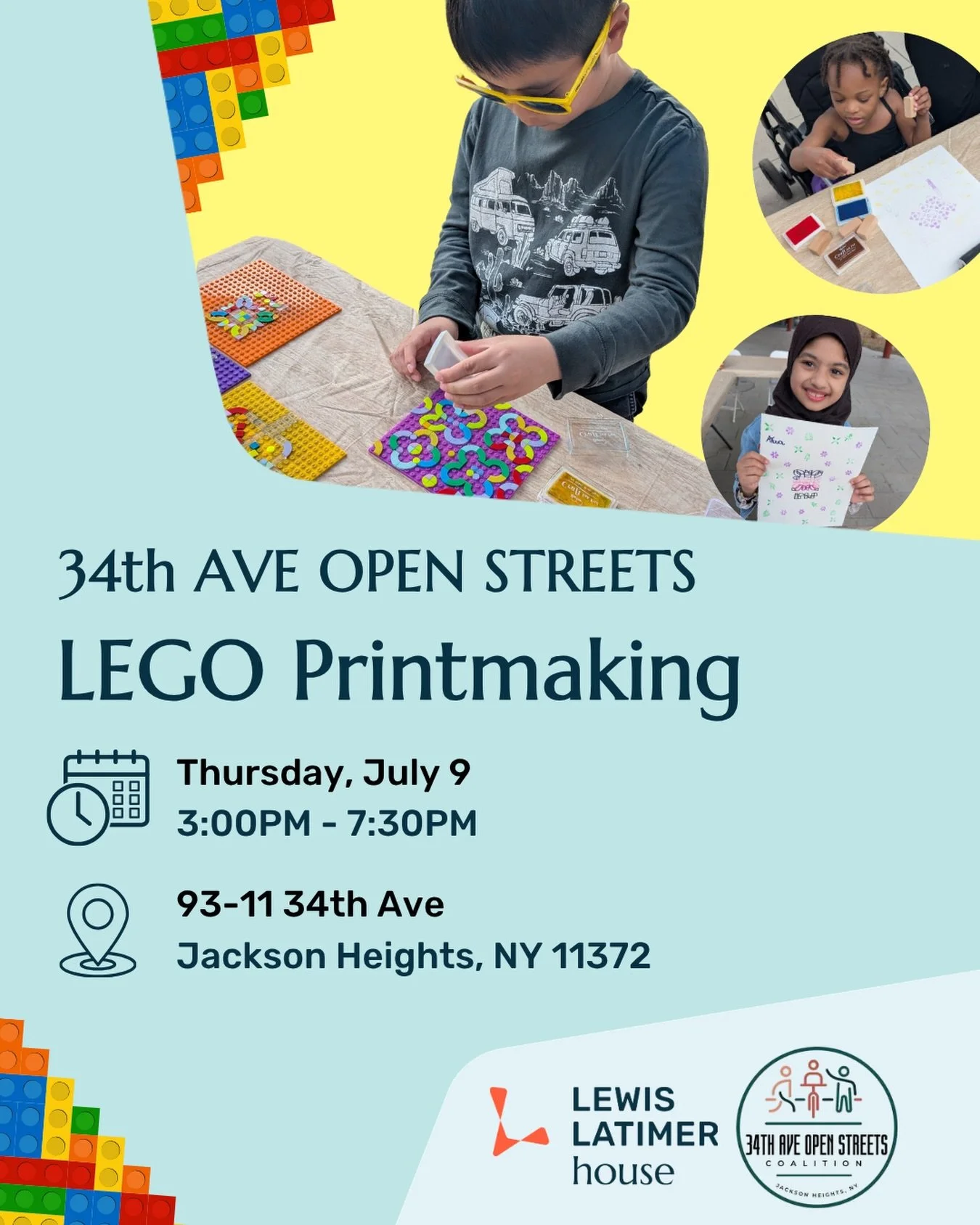 Kick off the summer with us at 34th Ave Open Streets @34_ave ☀️Join us next week for our LEGO printmaking activity! We will experiment with elements of graphic design and printmaking to create our own posters using LEGO pieces. 34th ave Open Streets 