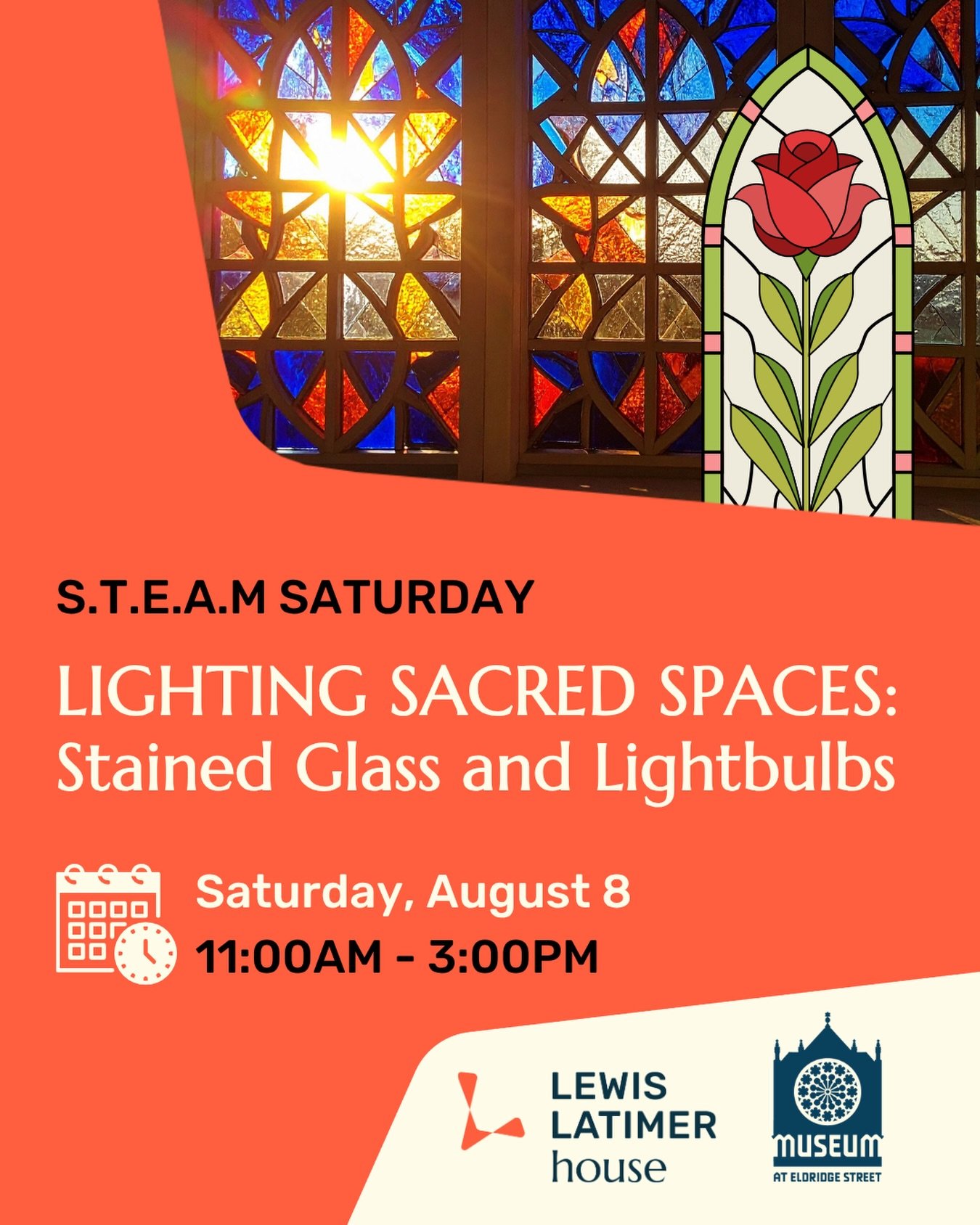 Did you know that Lewis Latimer House has a window with panels of stained glass? The Unitarian Church Latimer co-founded also featured stained glass! Join us for a workshop exploring how houses of worship&mdash;churches, synagogues, and mosques&mdash