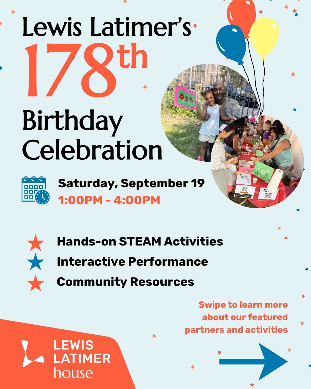 We&rsquo;re excited to celebrate Lewis Latimer&rsquo;s legacy this month at his 178th Birthday Celebration! Join us on September 19 and enjoy an exciting range of activities led by our partners, including: 

🪩An interactive performance led by @theki