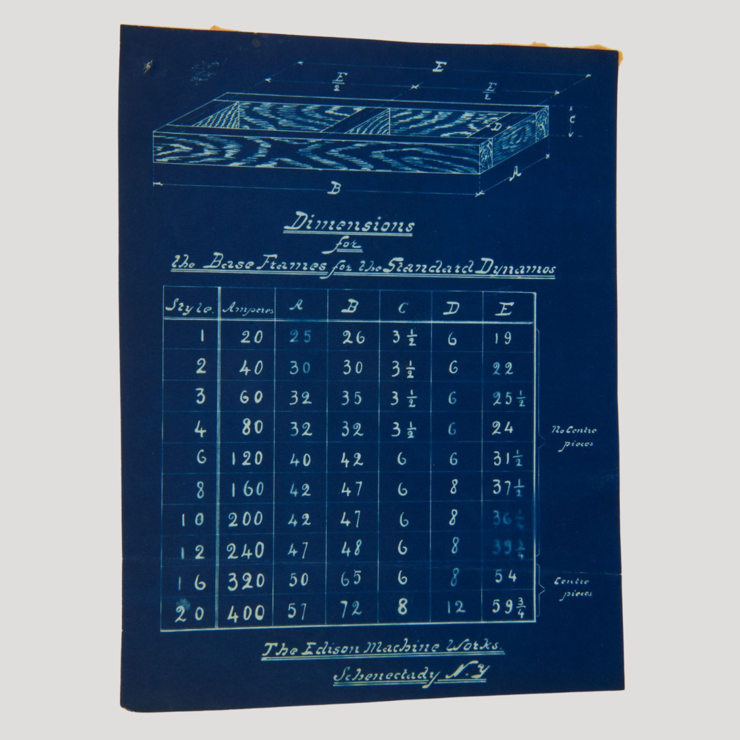 Blueprint guide for standard steel base frame dimensions with a table of measurements for different sizes.