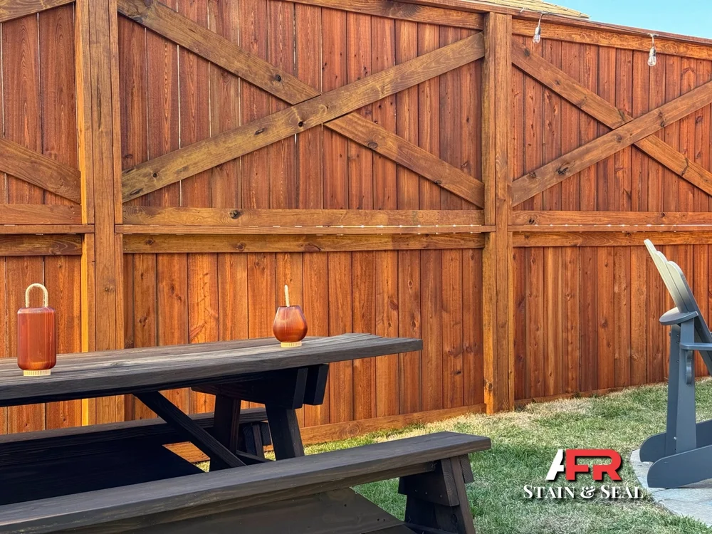 Privacy fence with rich wood stain