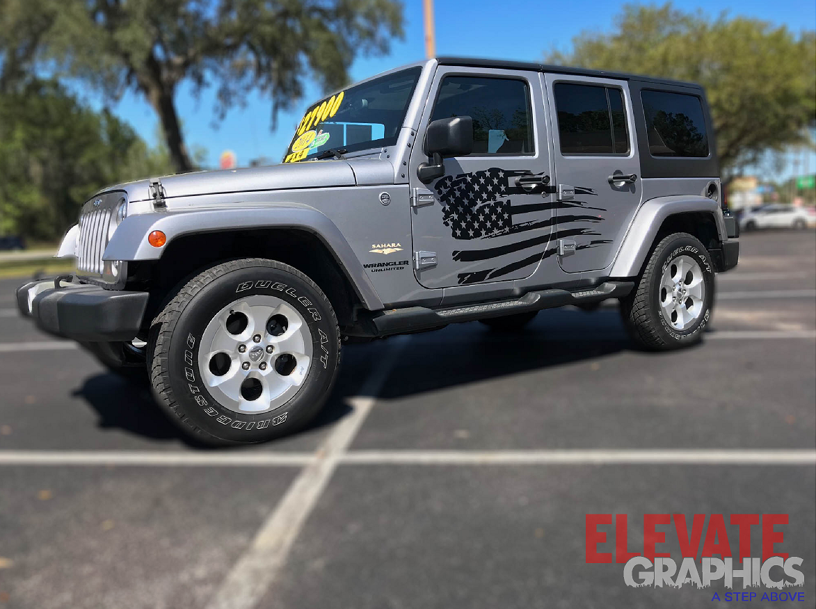 Jeep Wrangler Side Ripped Flag Stripes: Auto Vinyl Graphics 3M Decals ...