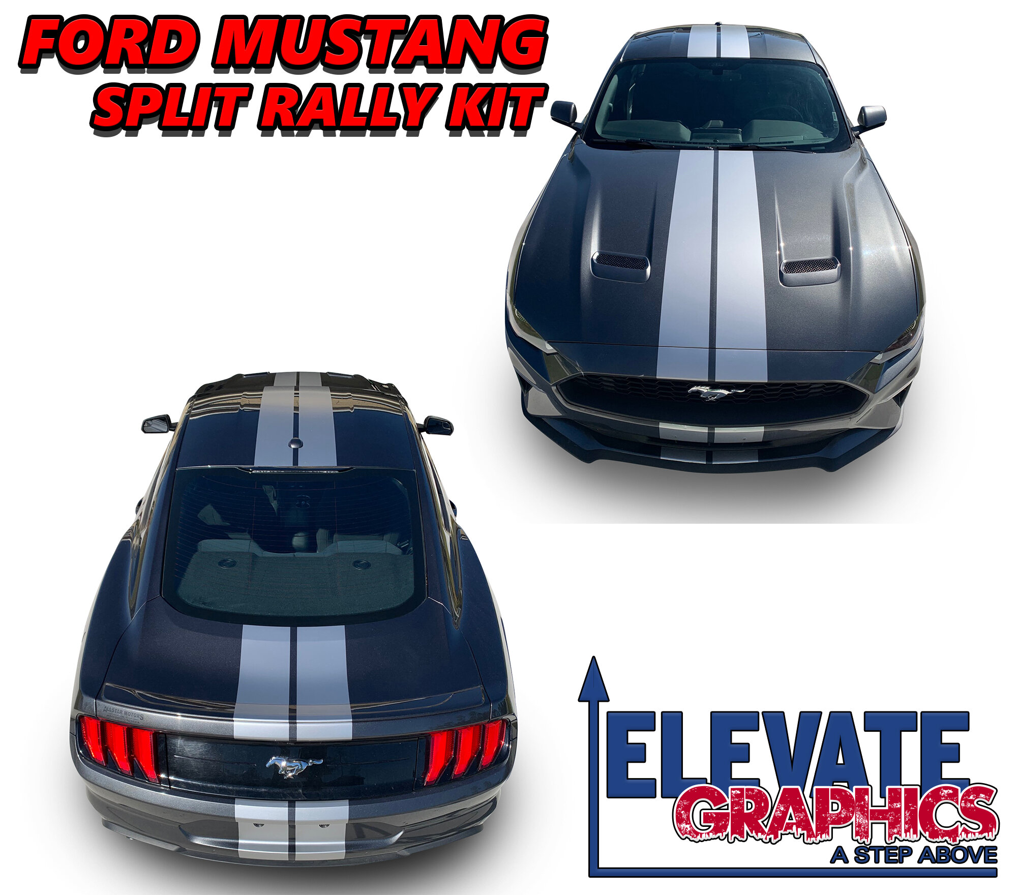 Ford Mustang Split Rally Stripes: Auto Vinyl Graphics 3M Decals