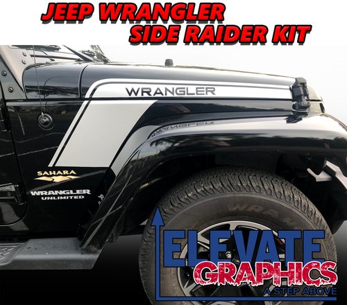 Jeep Wrangler Side Hood Raider Stripes: Auto Vinyl Graphics 3M Decals And  OEM Stickers 2007-2018 — Elevate Graphics