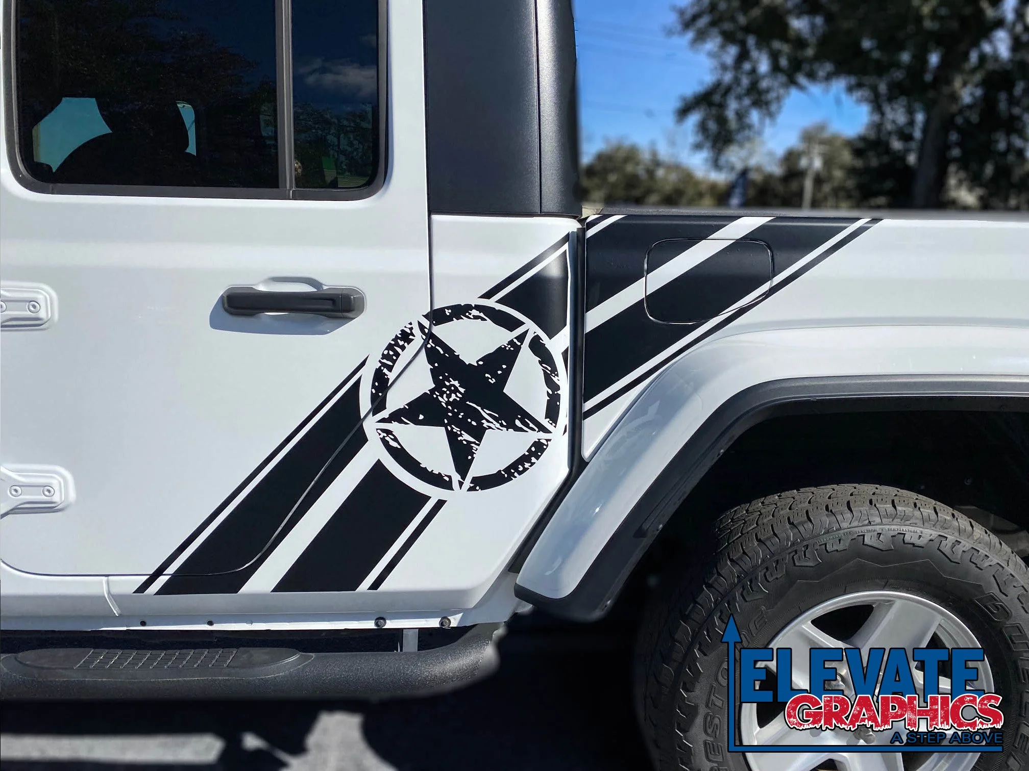 Jeep Gladiator Side Fighter Stripes: Auto Vinyl Graphics 3M Decals And OEM Stickers Years 2020-2024 - Elevate Graphics