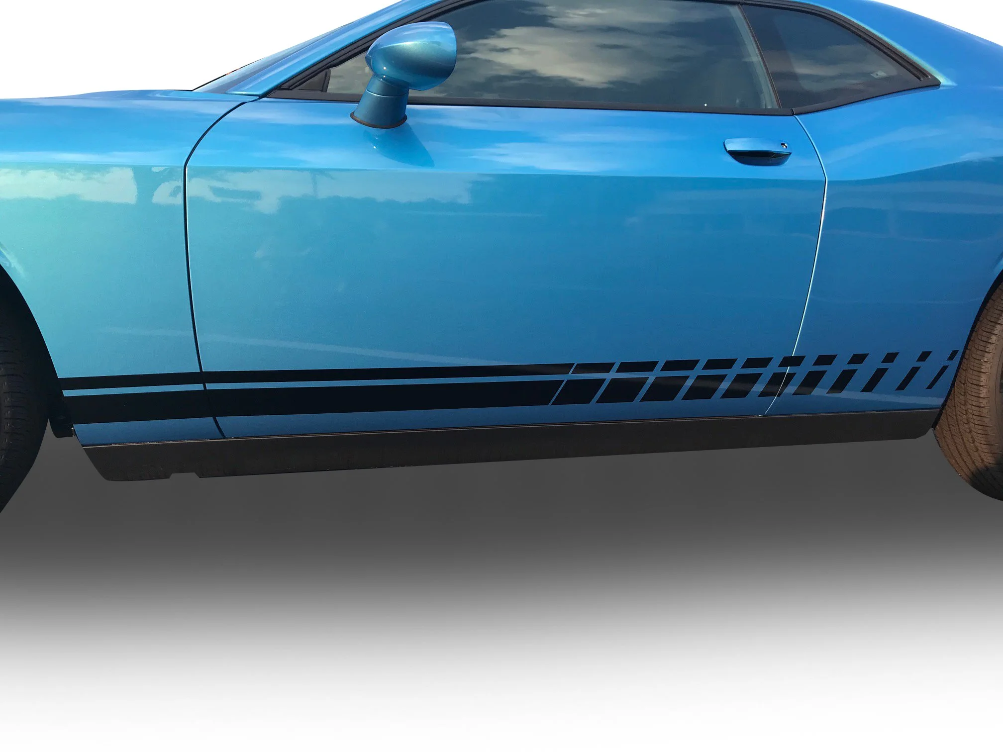Fits Dodge Challenger Side Rocker Three Stripes: Auto Vinyl Graphics Decals and Stickers Years 2008-2023