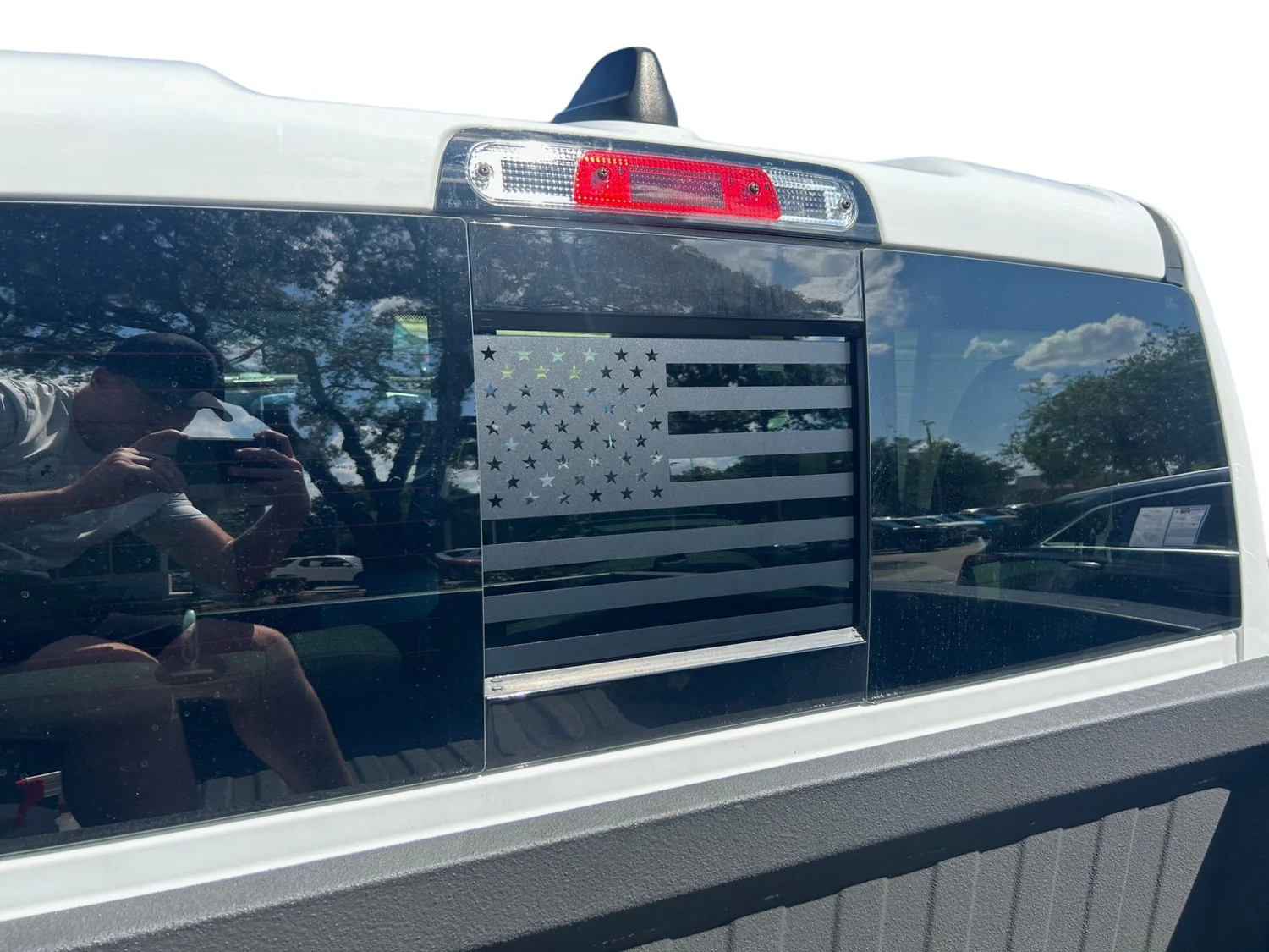 Black perforated rear window decals for Dodge Ram 2009-2018