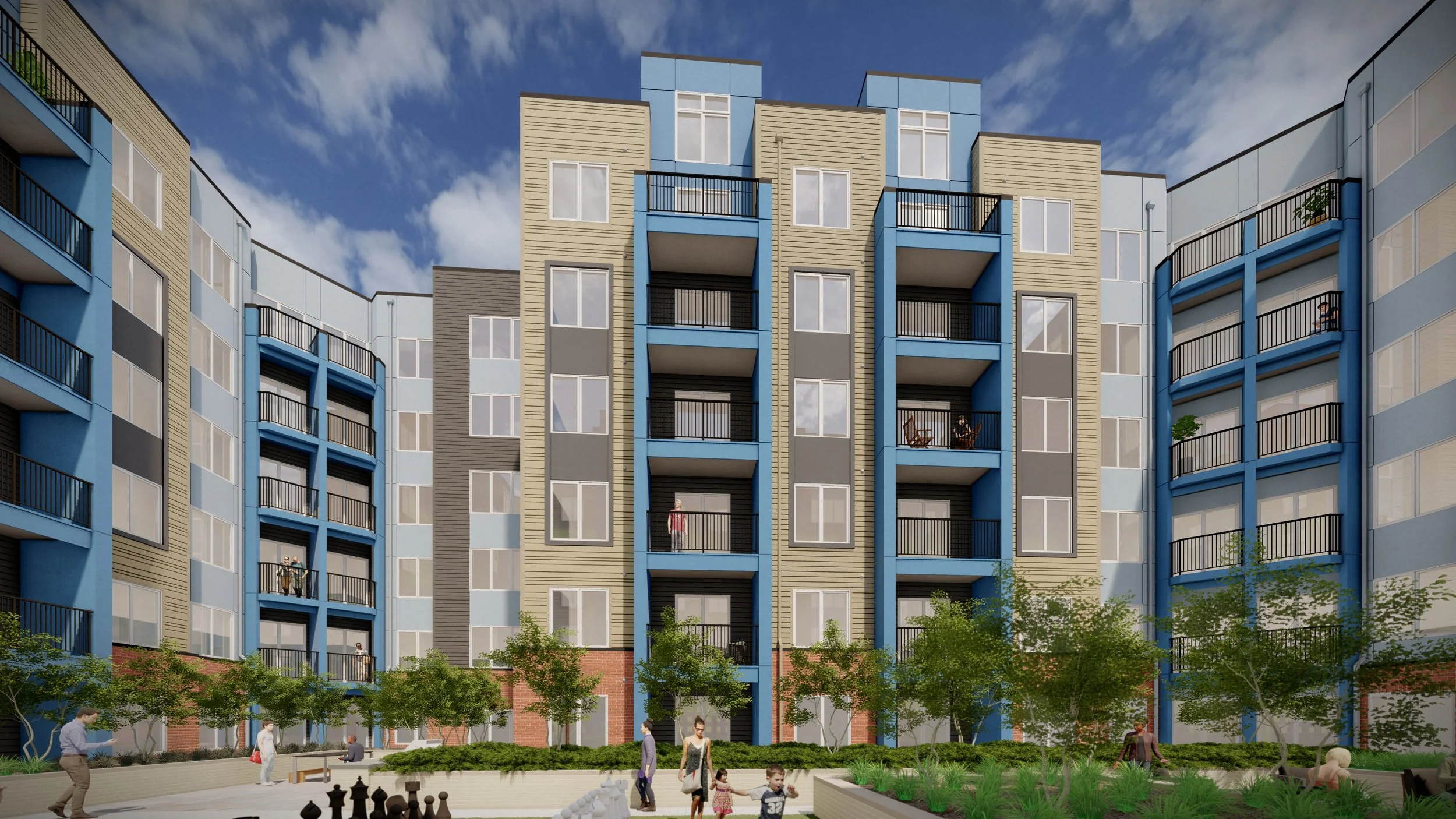 colorful multifamily courtyard design