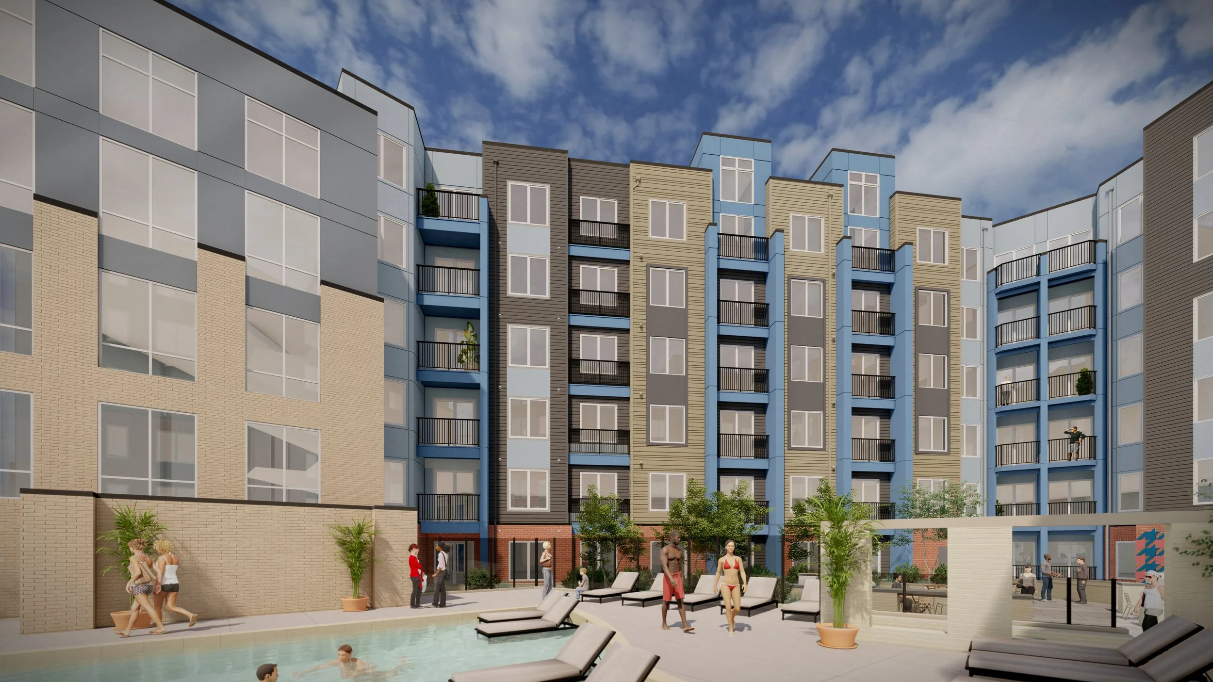 colorful multifamily courtyard design