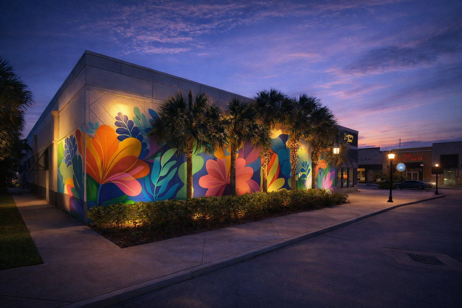 FLORAL MURAL UNDER PALMS