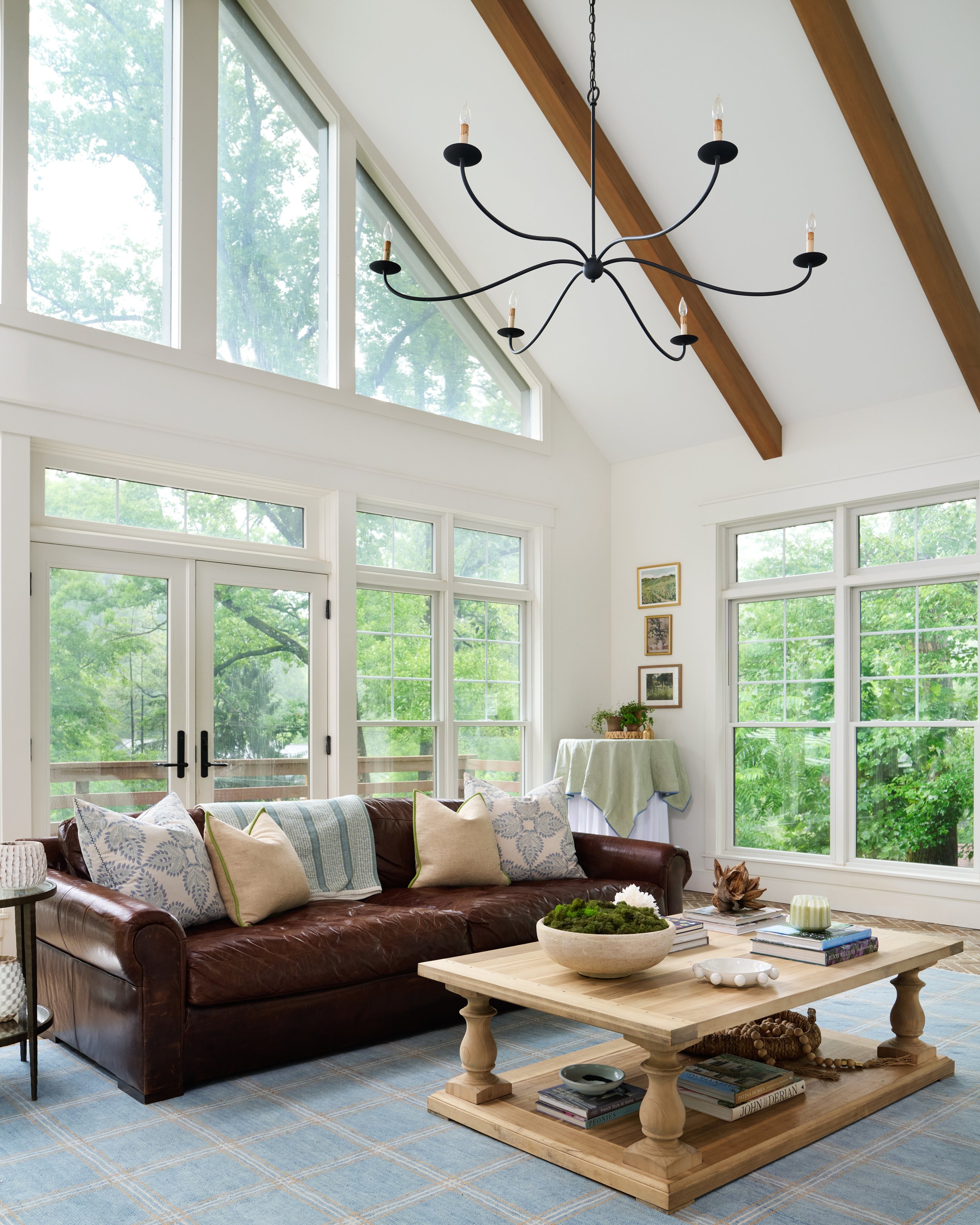 Arlington new sun room design architecture sunlit room brick flooring 