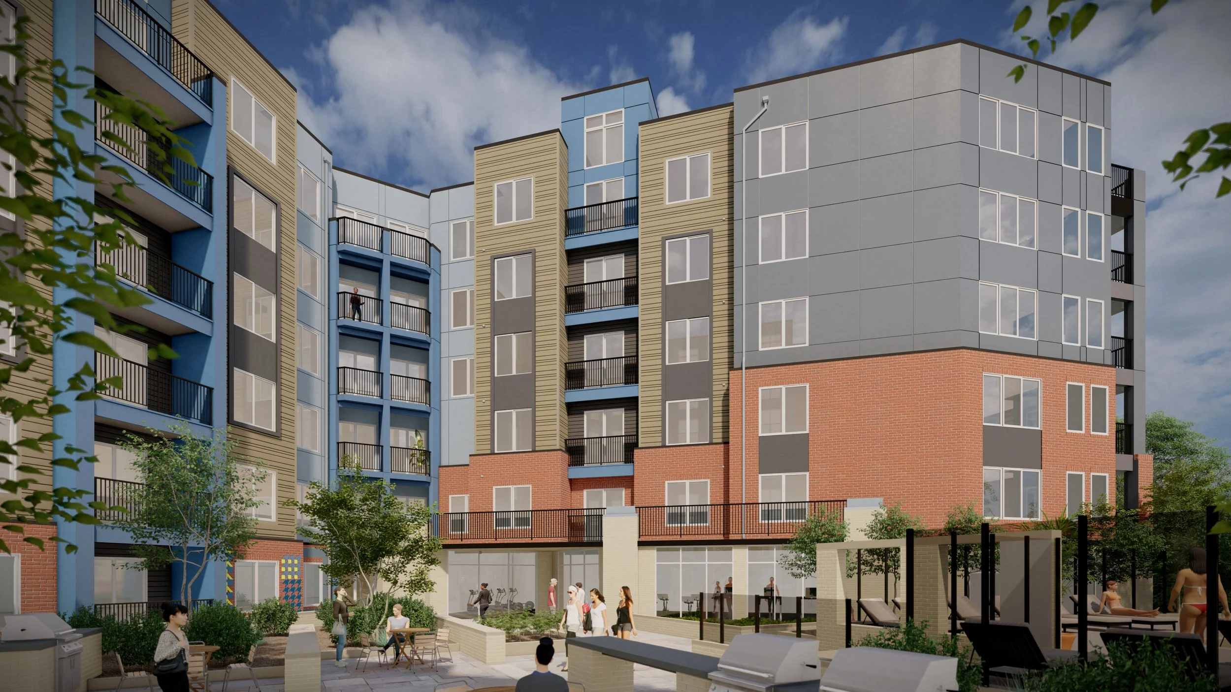 colorful multifamily courtyard design