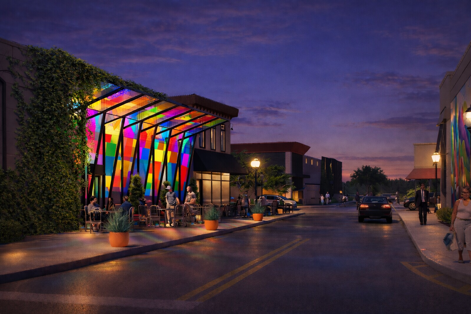 STRUCTURED STAINED GLASS AT NIGHT