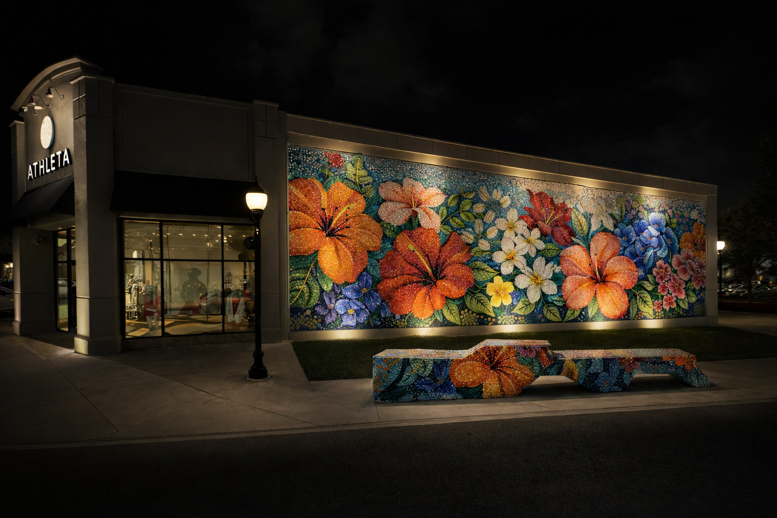 MOSAIC TILE MURAL AT NIGHT