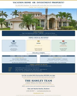 Vacation Home or Investment Property in SWFL? The 2026 Breakdown (Tax, Insurance, ROI, and the One Rule That Catches Almost Everyone)