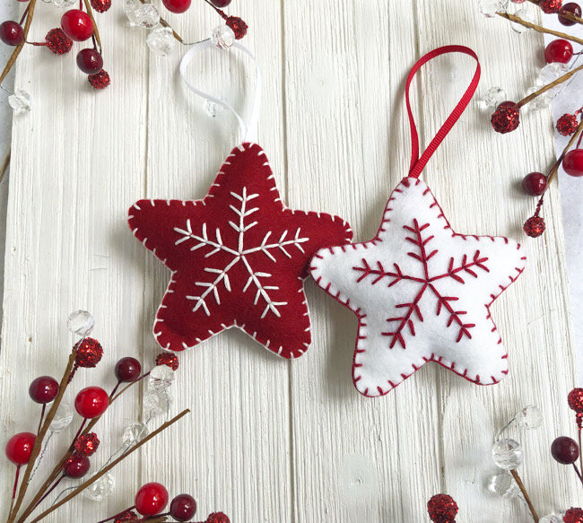 Christmas Stars embroidered felt ornaments — The Ornament Boutique