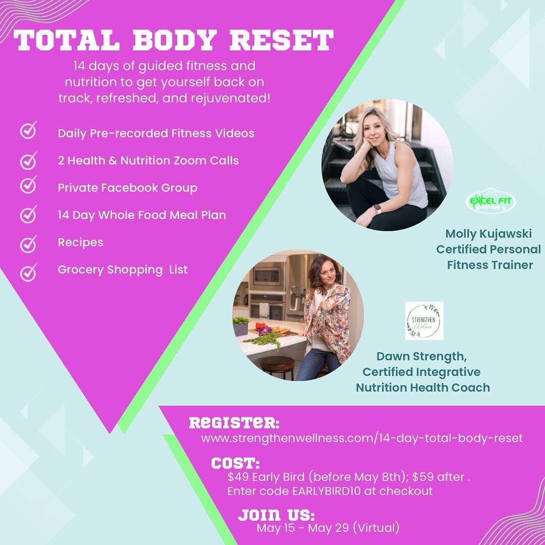 This is such an awesome opportunity to learn from 2 certified health and wellness professionals. Molly and I have a passion for meeting you where are you are in your journey and helping you to level up and feel great heading into summer (although I&r