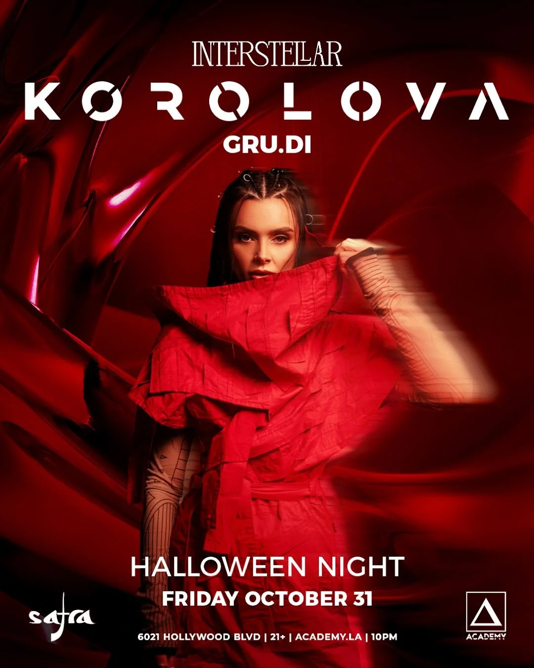 🎃 HALLOWEEN NIGHT: TWO CITIES. ONE BENDER. 👻
🌌 LOS ANGELES &mdash; Interstellar x Safra
KOROLOVA + GRU.DI at Academy LA.
Deep, cosmic, and way too sexy for a ghost.

💀 SAN FRANCISCO &mdash; A Nightmare on Minna Street
Madarae&rsquo;s turning into