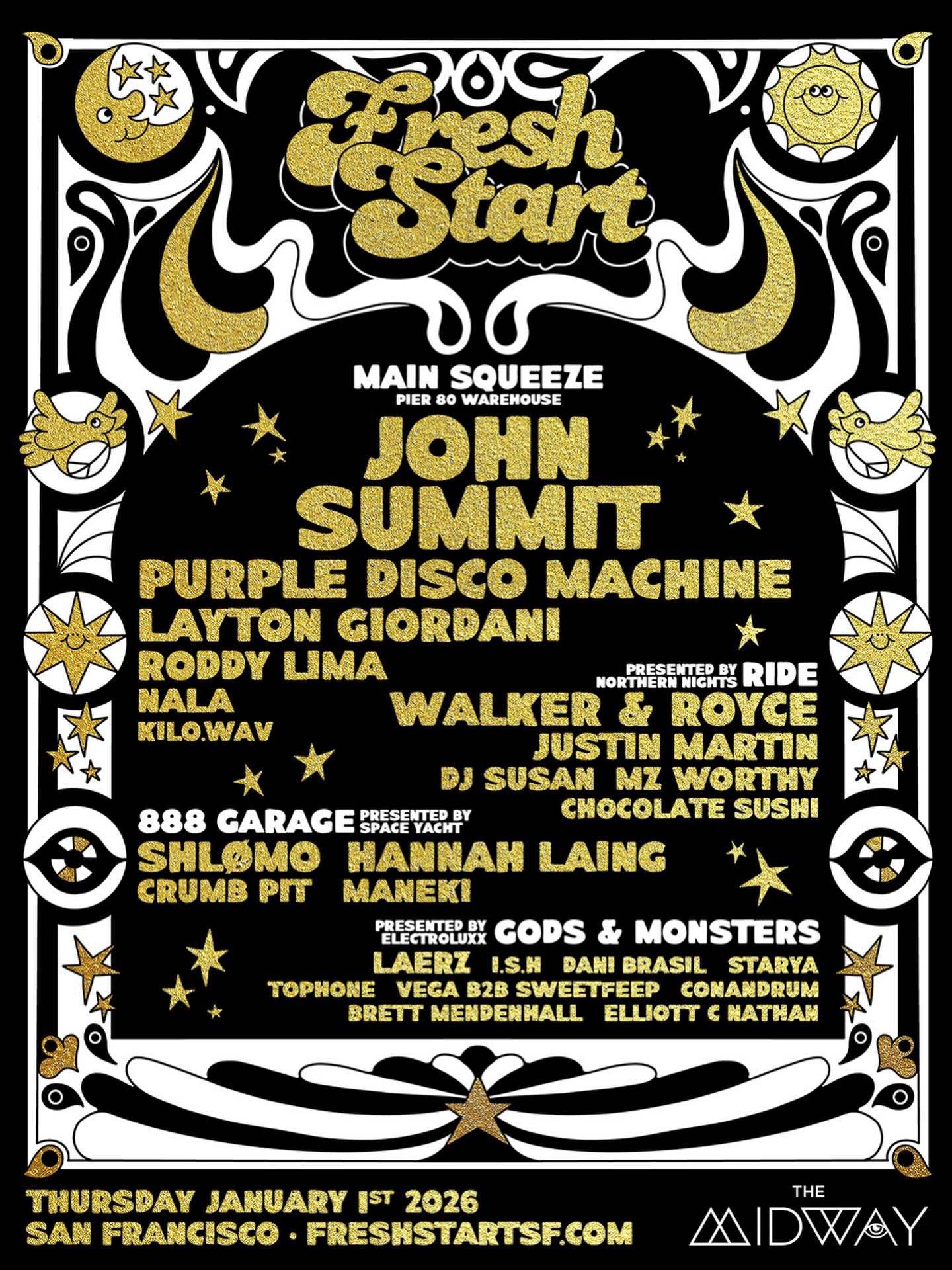 ‼️ THE FULL FRESH START LINEUP JUST DROPPED AND IT&rsquo;S WILD ‼️
San Francisco&hellip; y&rsquo;all said &ldquo;go big for New Year&rsquo;s&rdquo; and we said &ldquo;bet.&rdquo;
We&rsquo;re taking over THREE venues and FOUR stages, and the rest of t